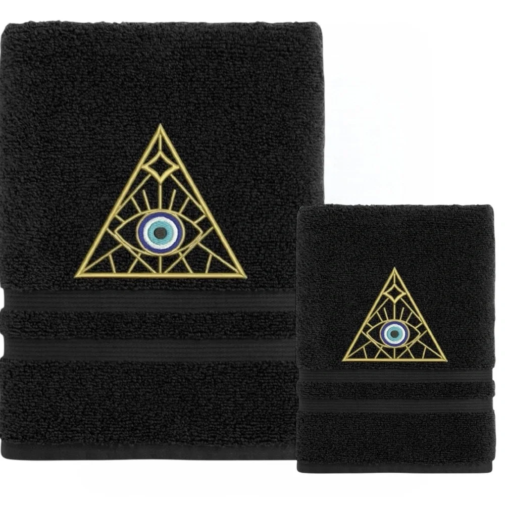 Set Evil Eye Embroidered 1 Hand 1 Bath Pick a set New Made to order Black